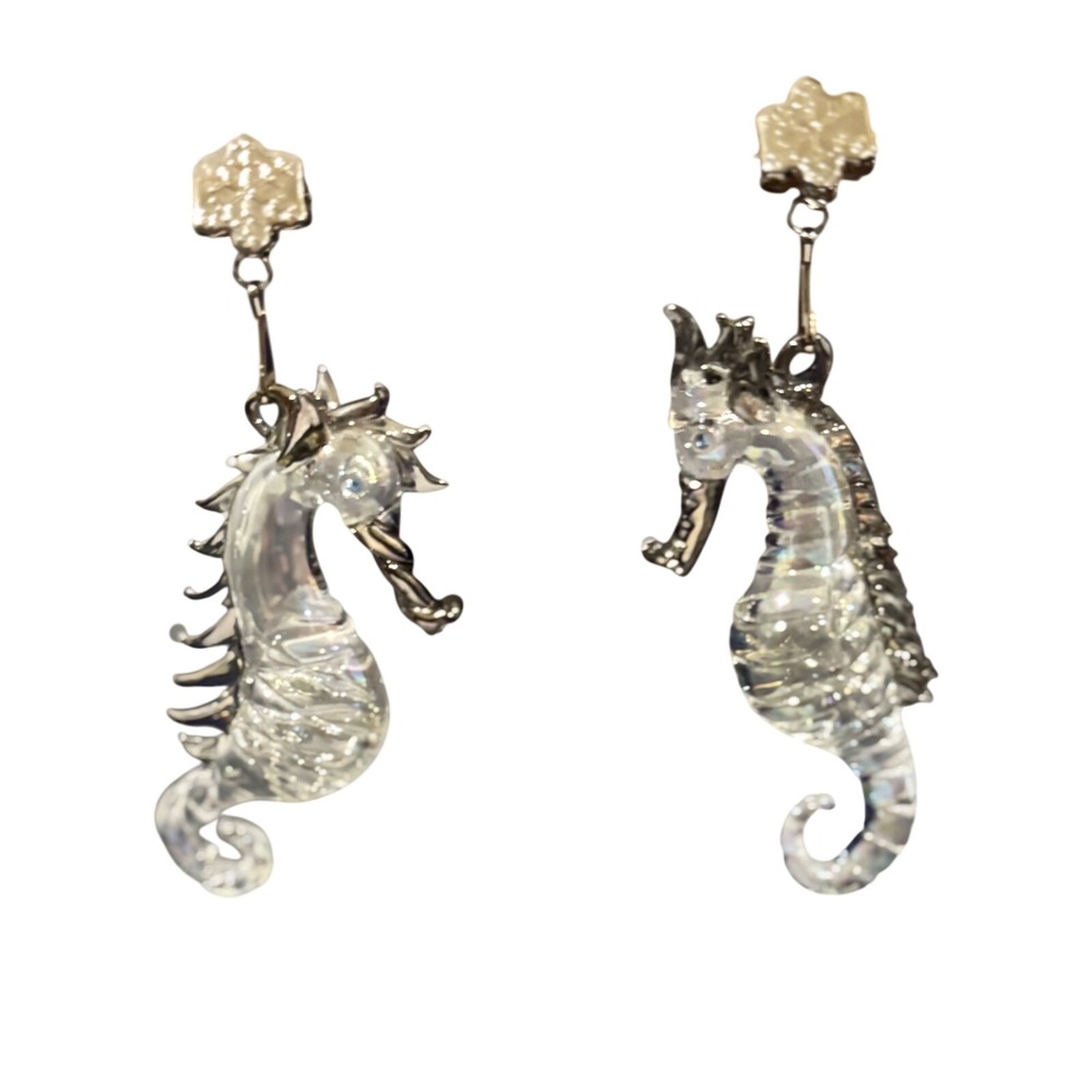 Art Glass Nautical Ornament Set Seahorses and Mermaid 4pc